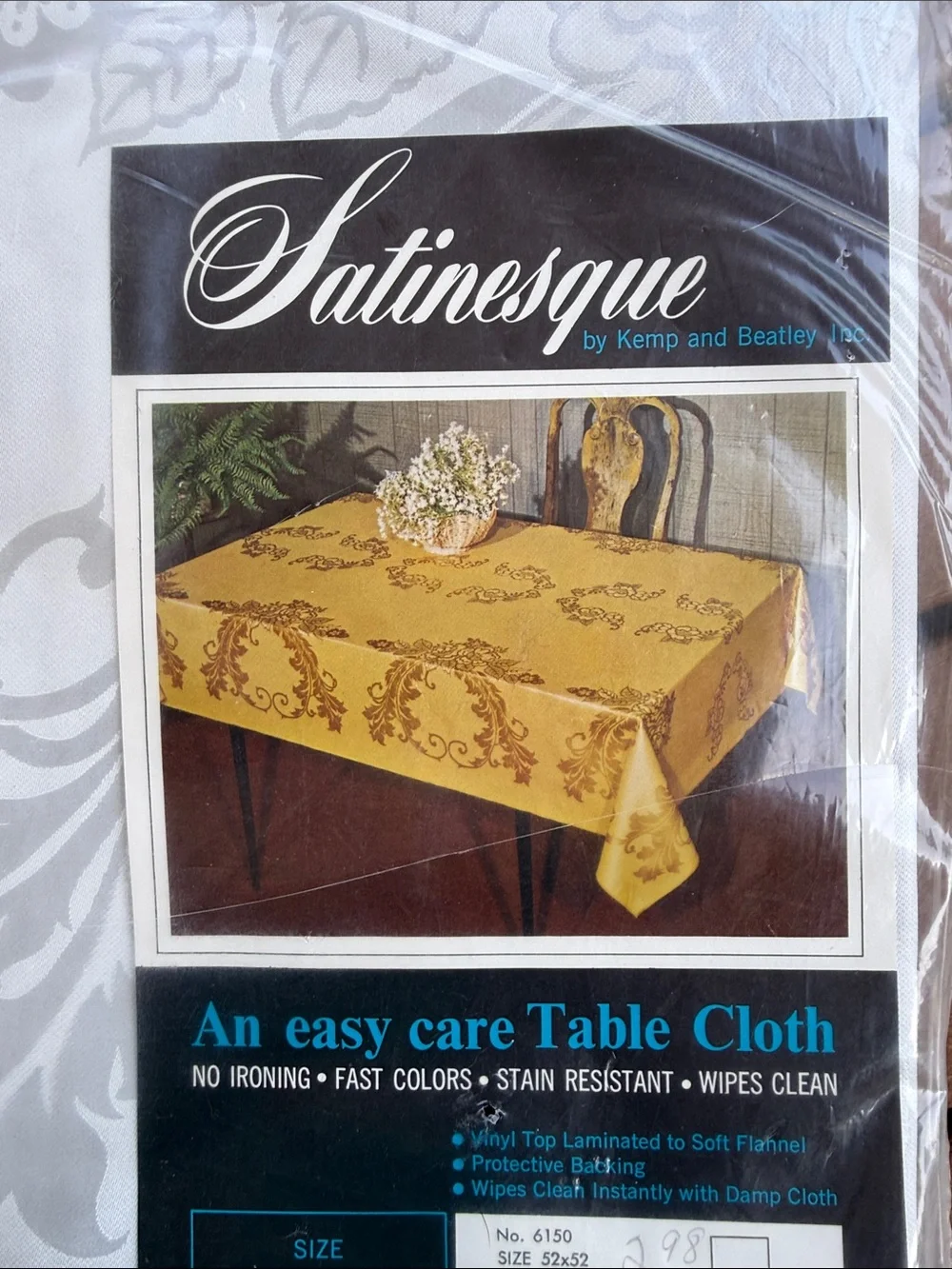 Satinesque Vintage Tablecloth NEW 52x52